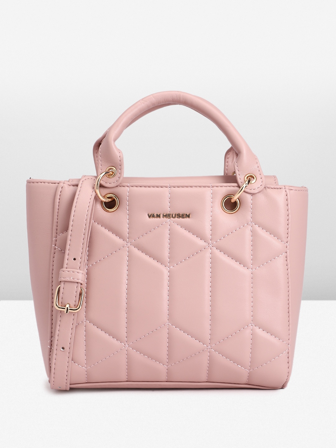 

Van Heusen Geometric Self Design Structured Handheld Bag with Quilted Detail, Nude