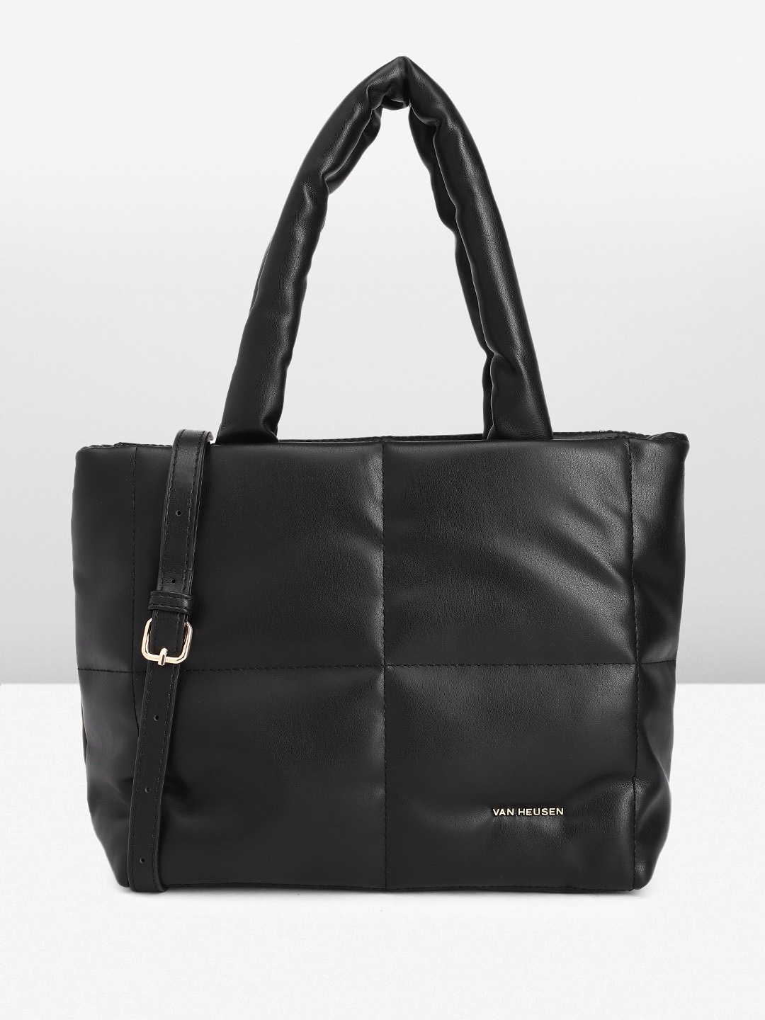 

Van Heusen Checked Self Design Structured Handheld Bag with Quilted Detail, Black