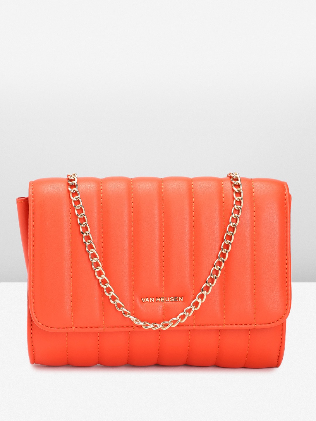 

Van Heusen Self Striped Structured Sling Bag with Quilted Detail, Orange