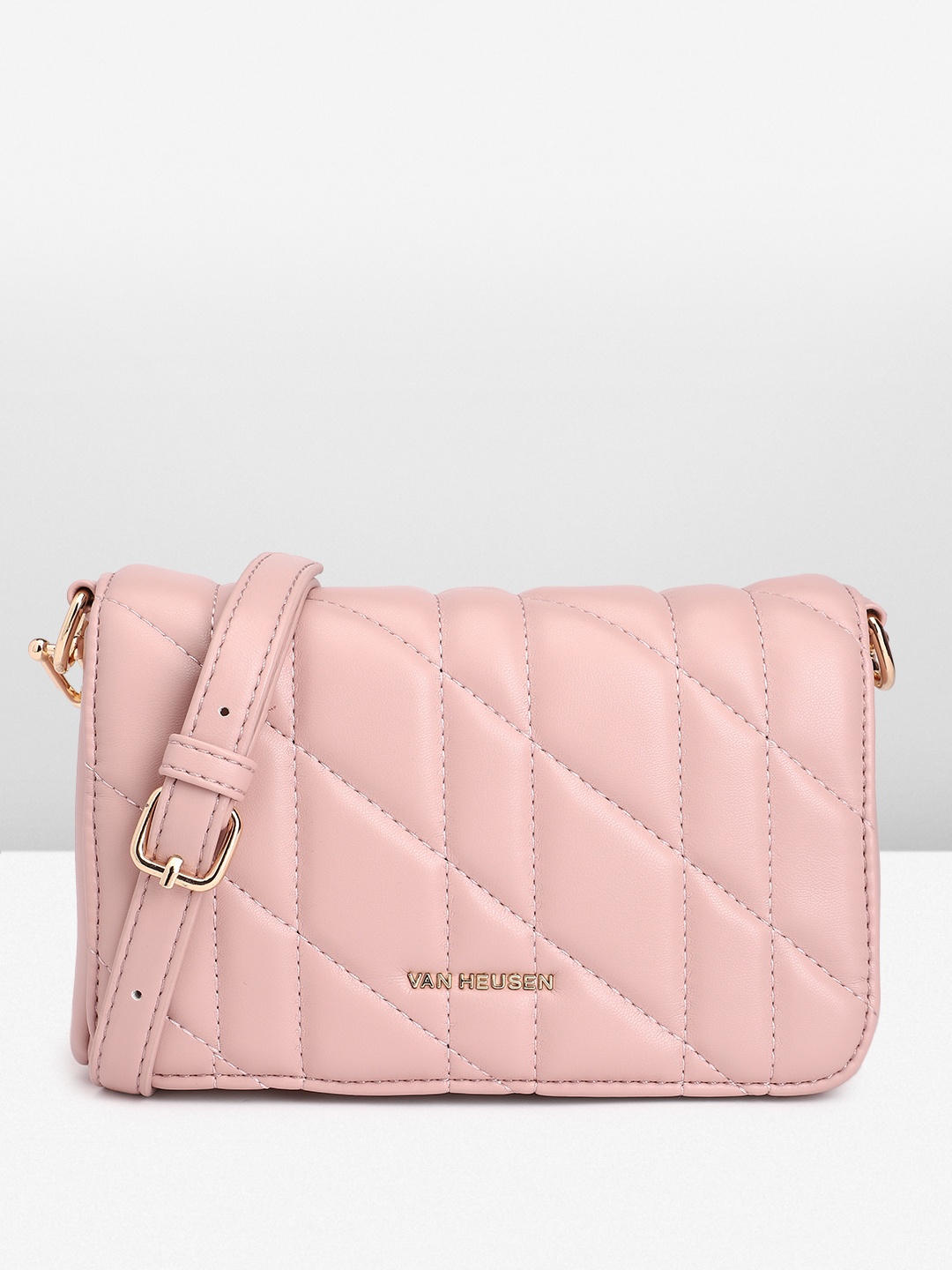 

Van Heusen Geometric Self Design Structured Sling Bag with Quilted Detail, Nude
