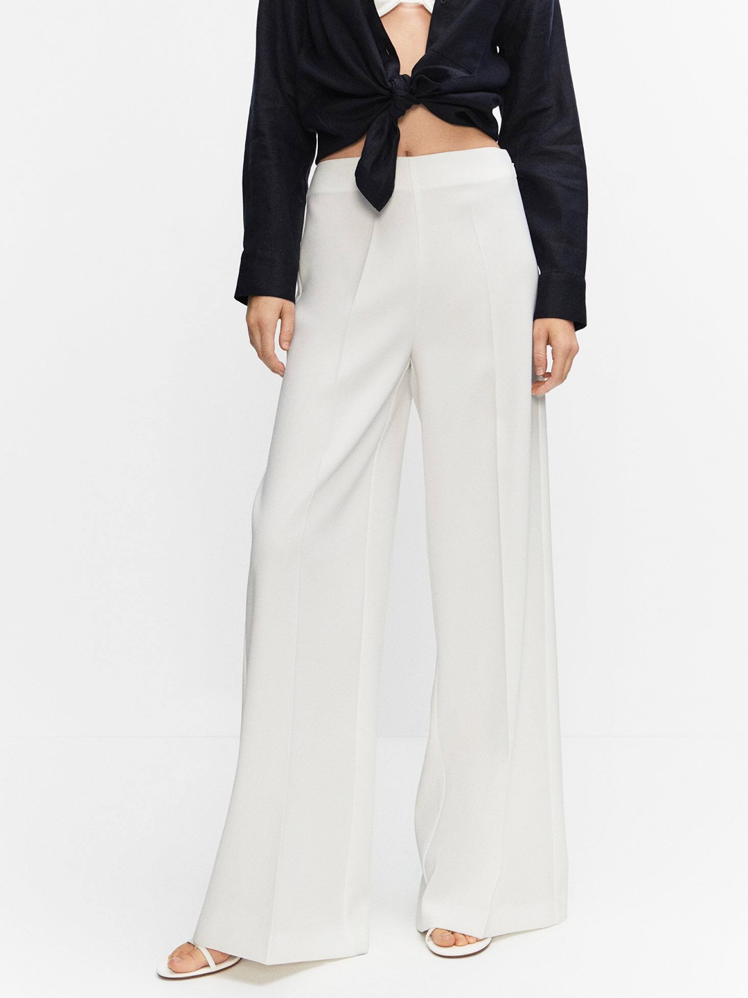 

MANGO Women Wide Leg Pleated Trousers, White