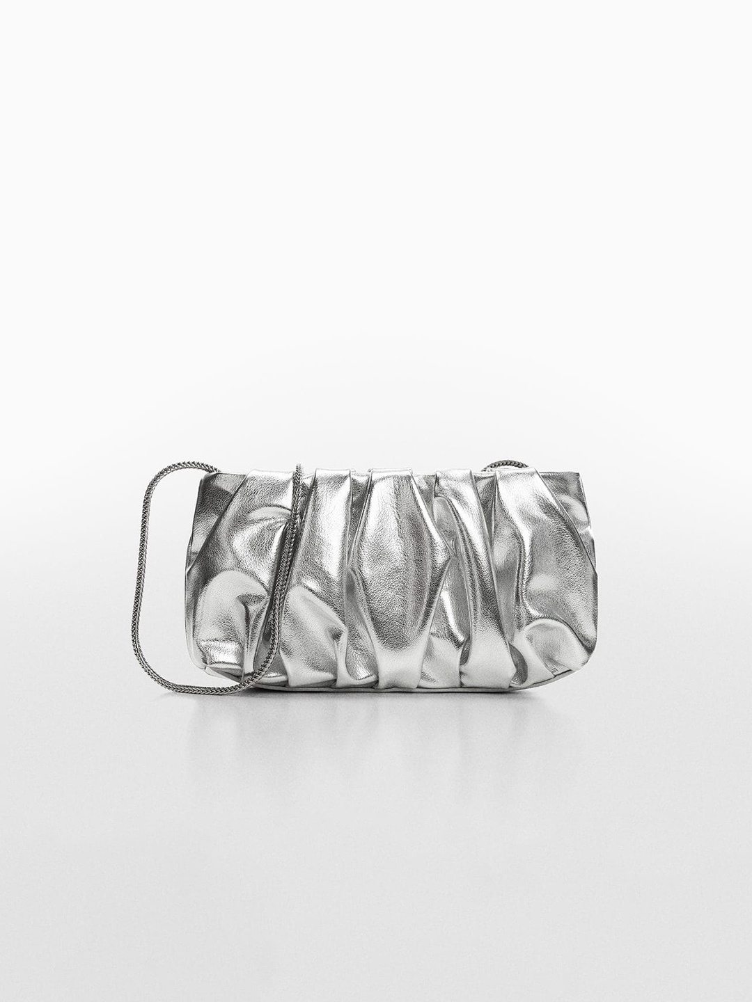 

MANGO Pleated Detail Structured Party Sling Bag, Silver