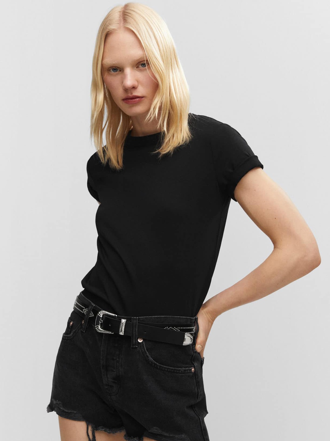 

MANGO Pure Cotton T-shirt, Black