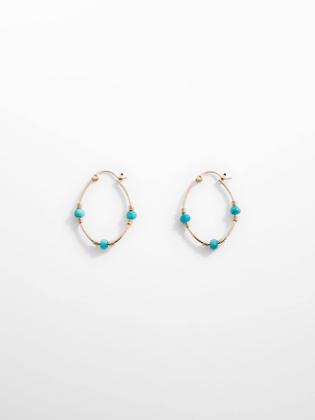 

MANGO Women Beads Studded Oval-Shaped Hoop Earrings, Gold