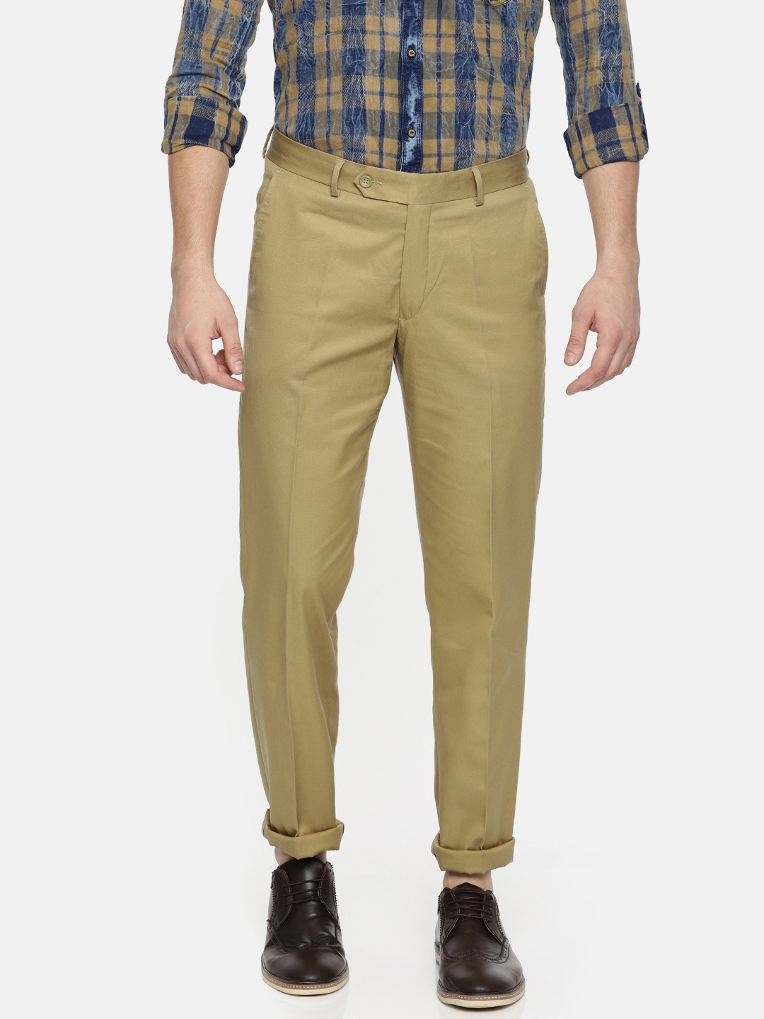 

Wills Lifestyle Men Khaki Slim Fit Solid Formal Trousers