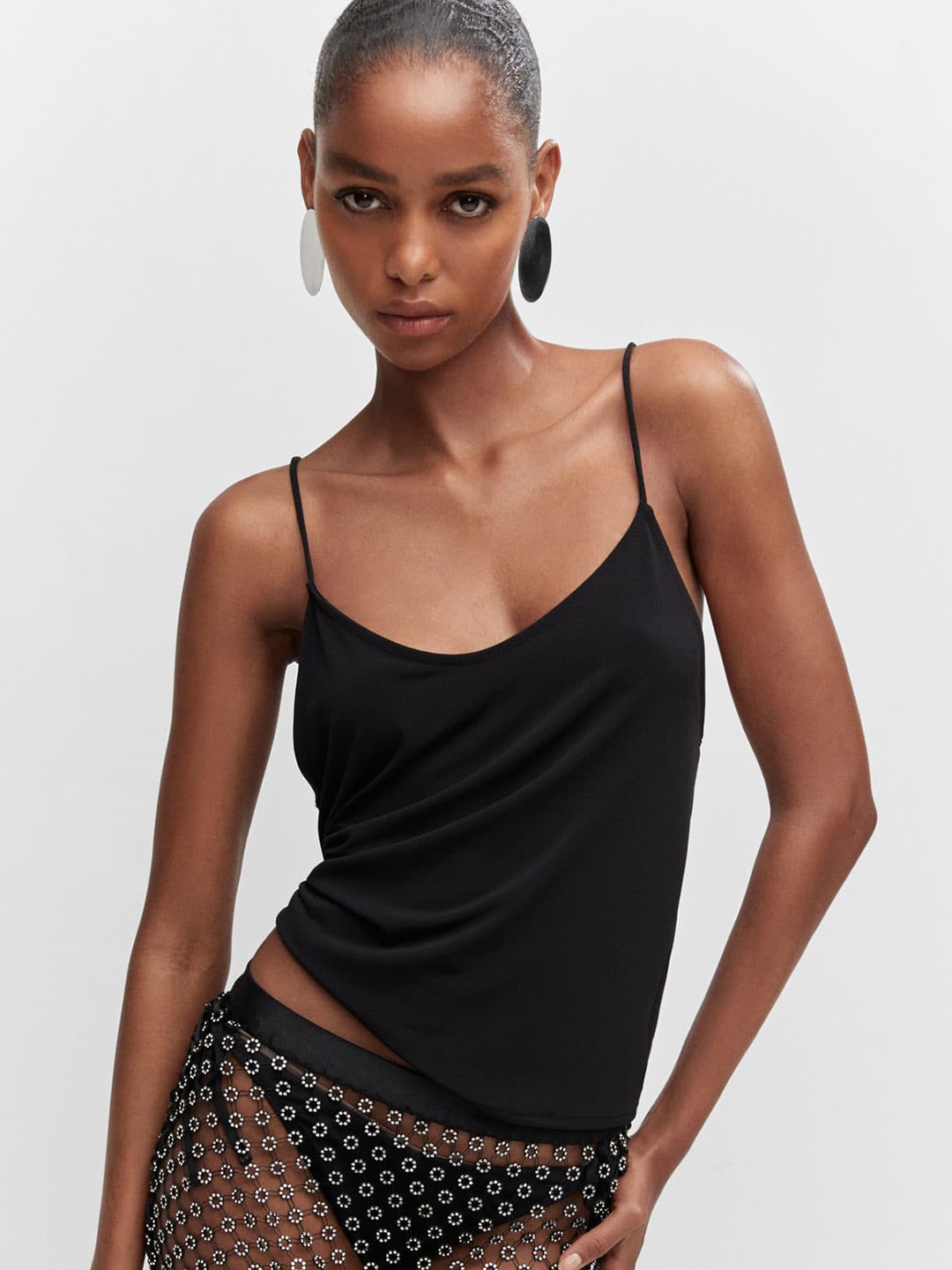 

MANGO Styled Back Top, Black