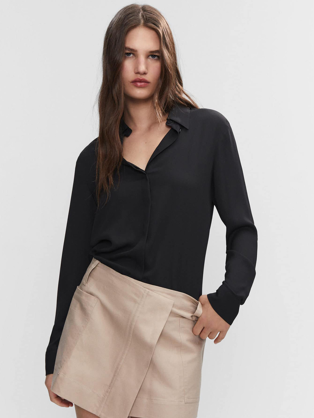 

MANGO Solid Casual Shirt, Black