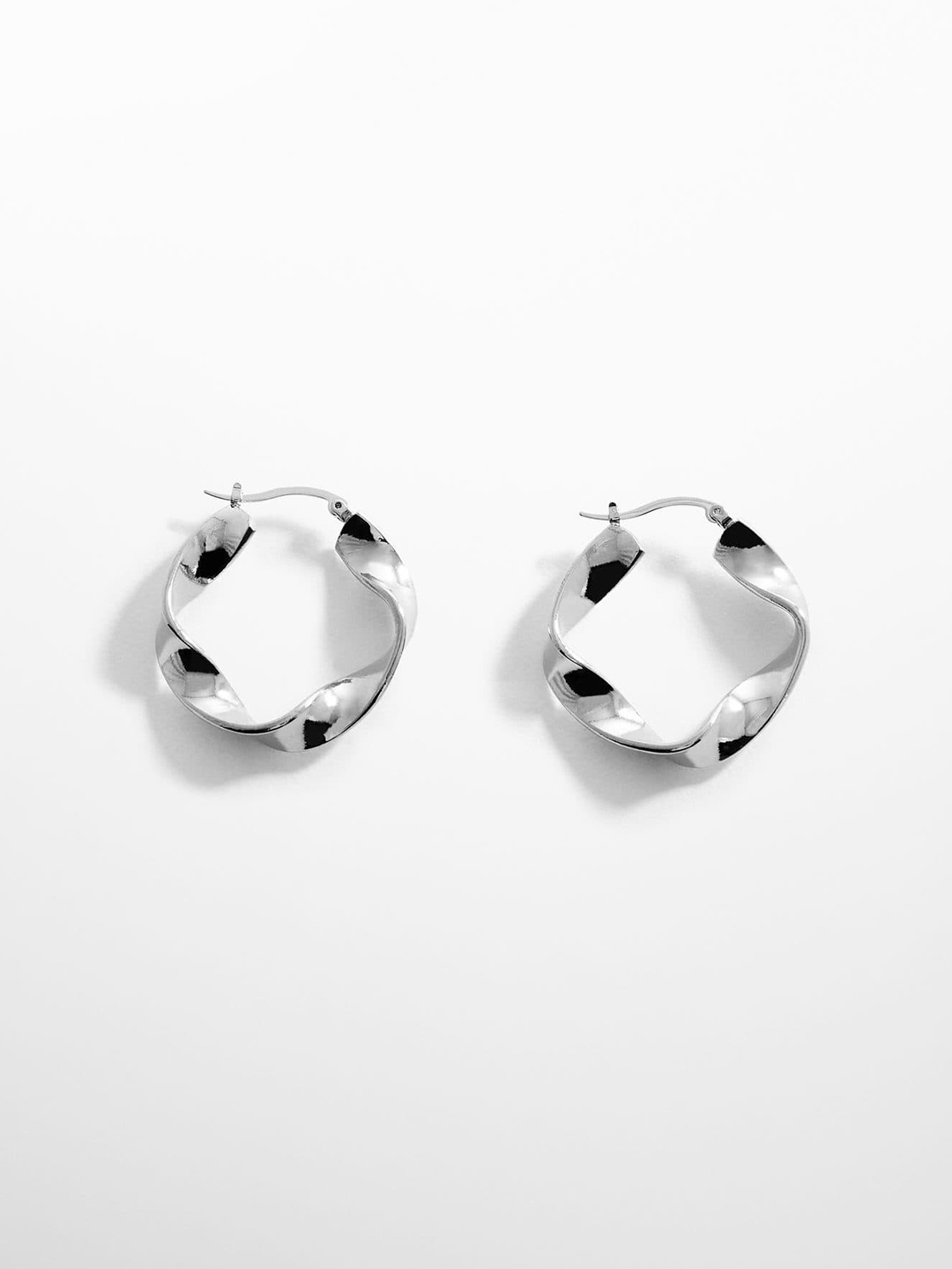 

MANGO Twisted Circular Hoop Earrings, Silver