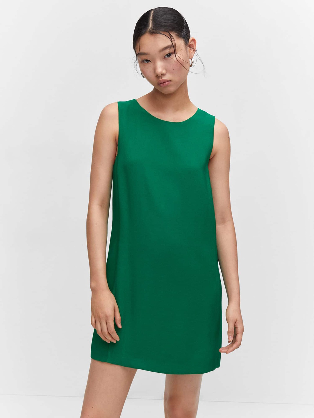 

MANGO Round Neck Shift Mini Dress, Green