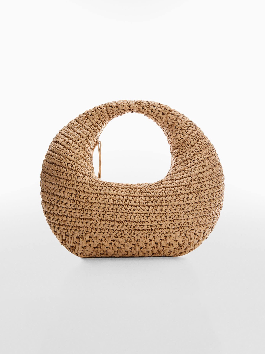 

MANGO Women Basket Weave Round-Shaped Structured Handheld Bag, Beige