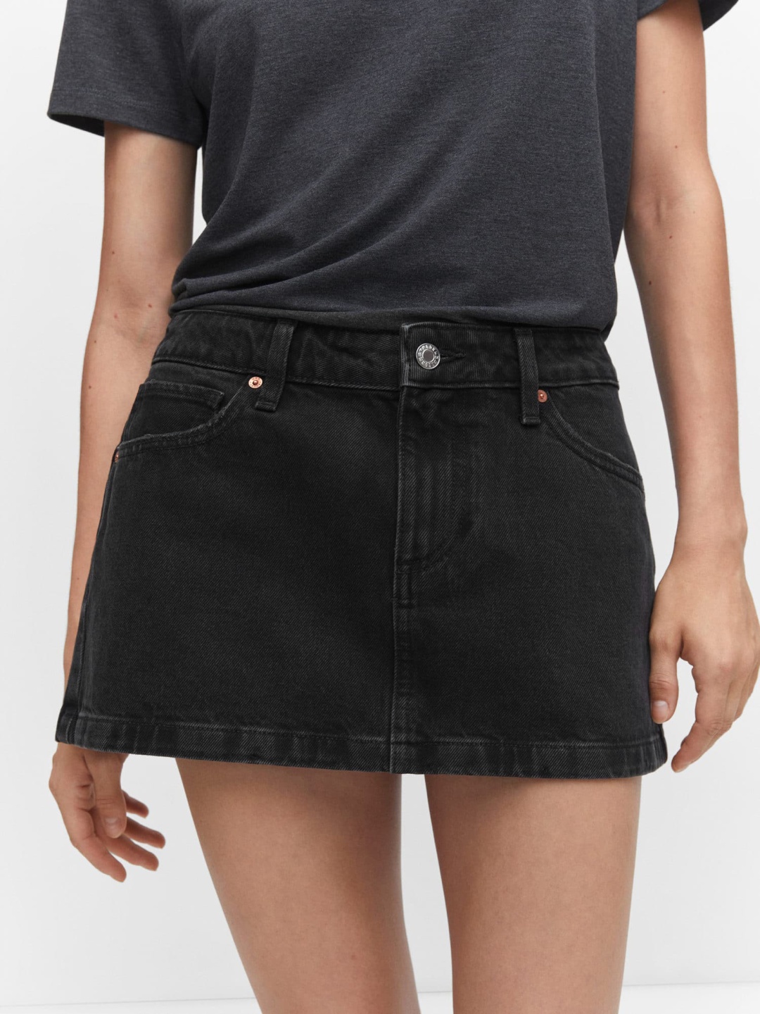 

MANGO Low-Rise Denim Pure Cotton Mini Skirt, Black