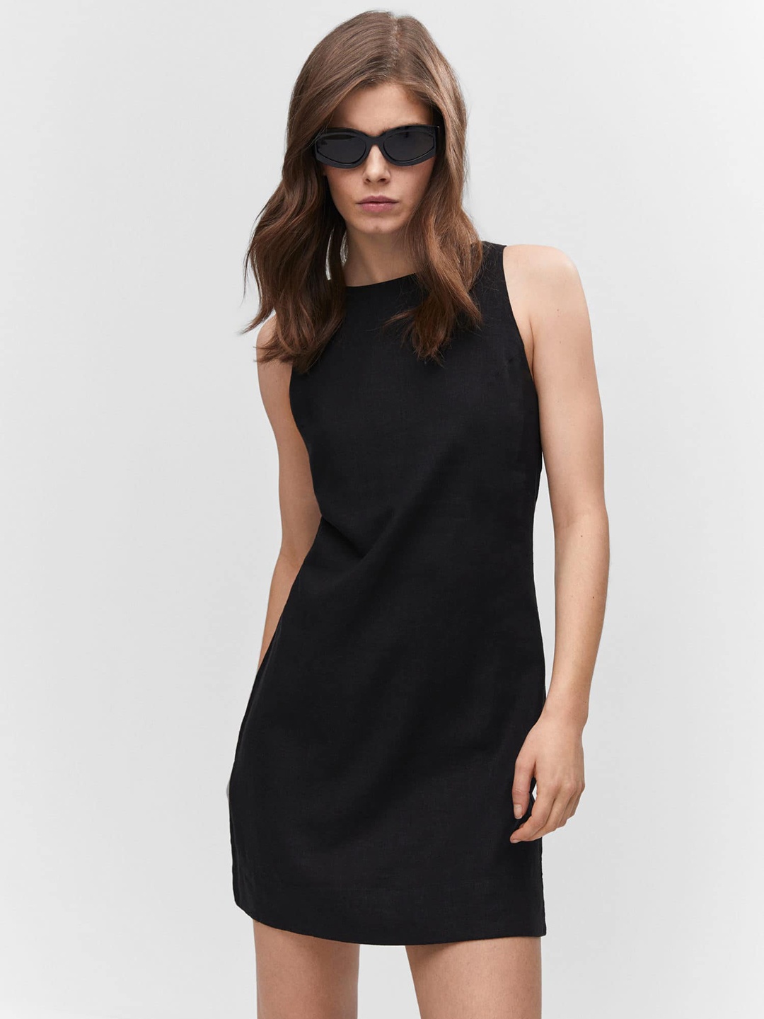 

MANGO Linen Blend Sheath Mini Dress, Black