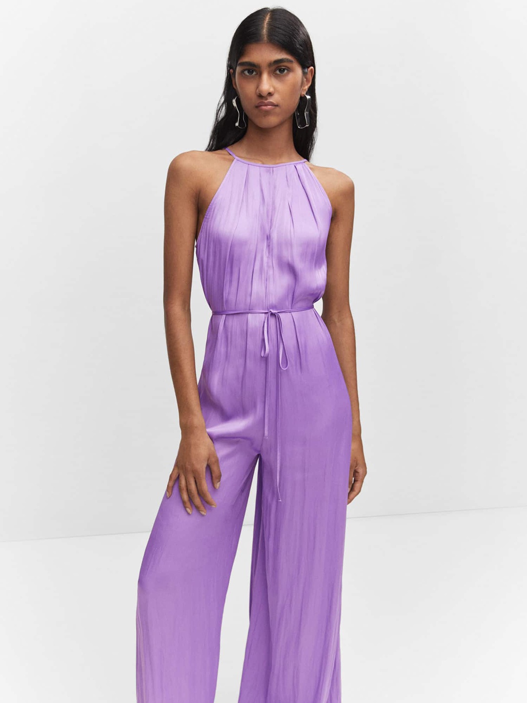 

MANGO Satin Basic Jumpsuit, Lavender