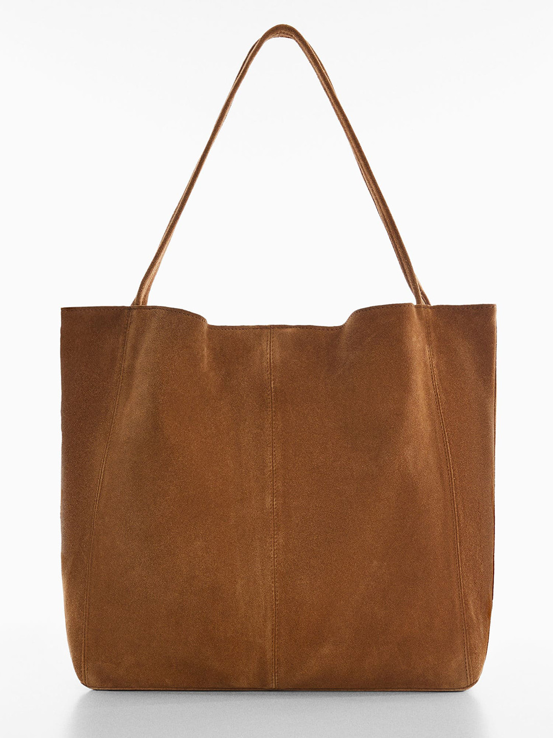 

MANGO Women Leather Structured Shoulder Bag, Brown