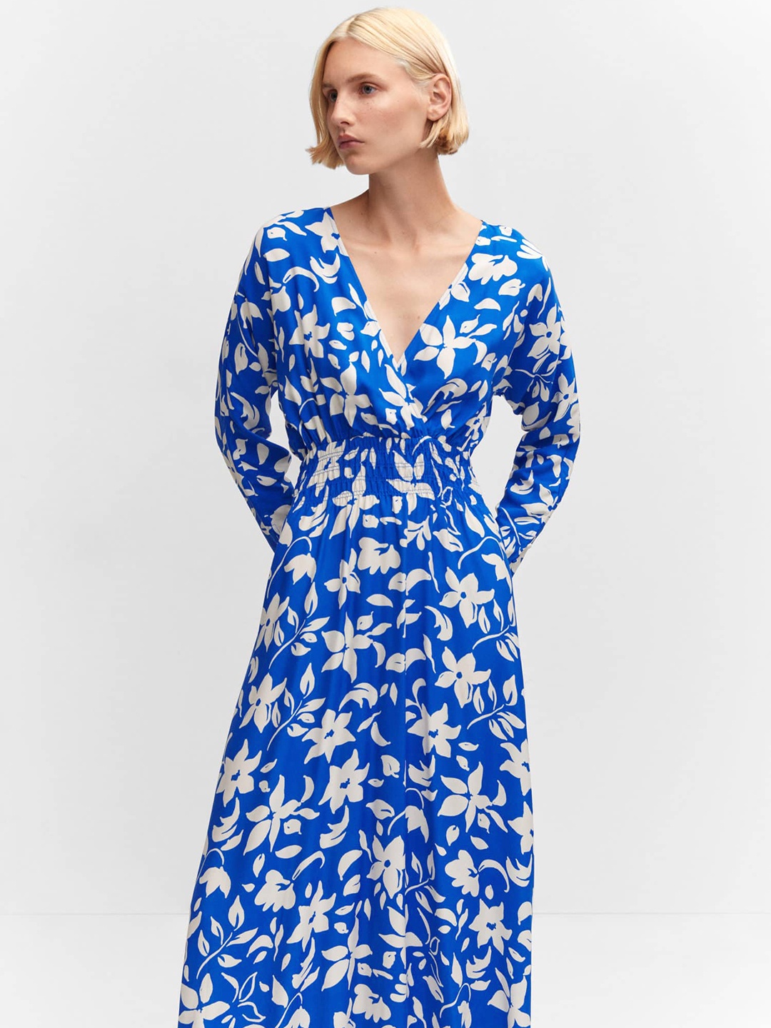 

MANGO Floral Print Wrap Midi Dress, Blue