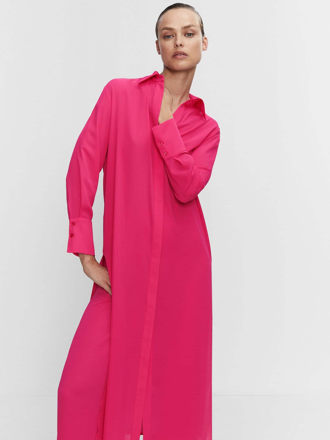 

MANGO Shirt Collar Tunic, Pink