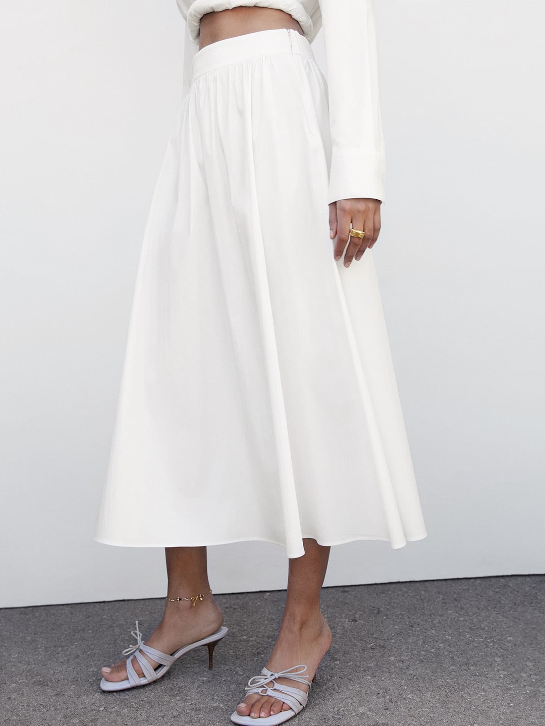

MANGO Pleated A-Line Midi Skirt, White