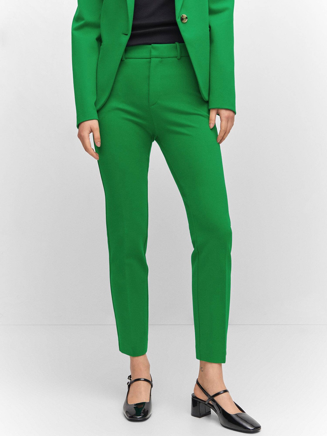 

MANGO Women Knitted Straight Fit Trousers, Green