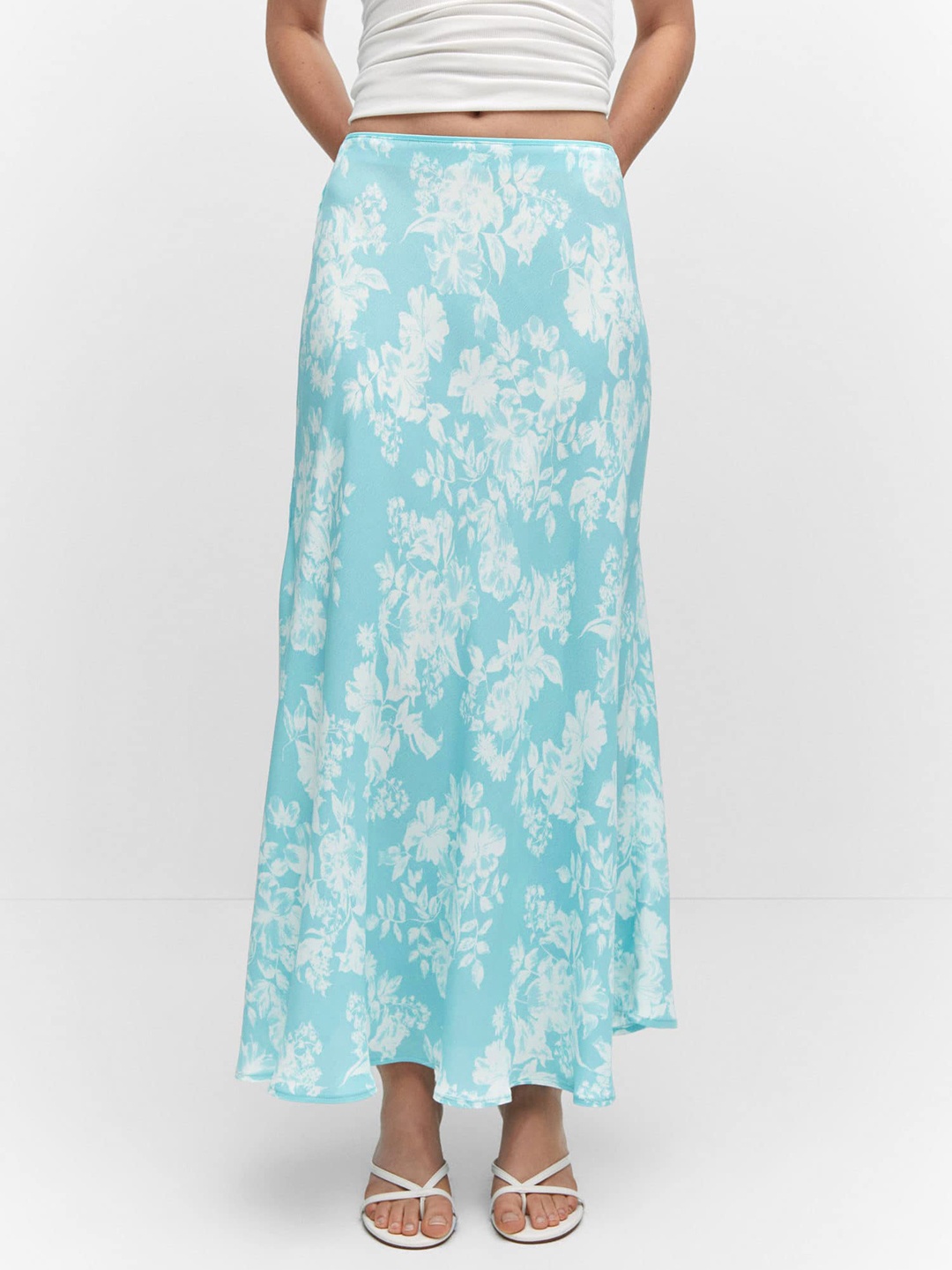 

MANGO Floral Printed Straight Maxi Skirt, Blue