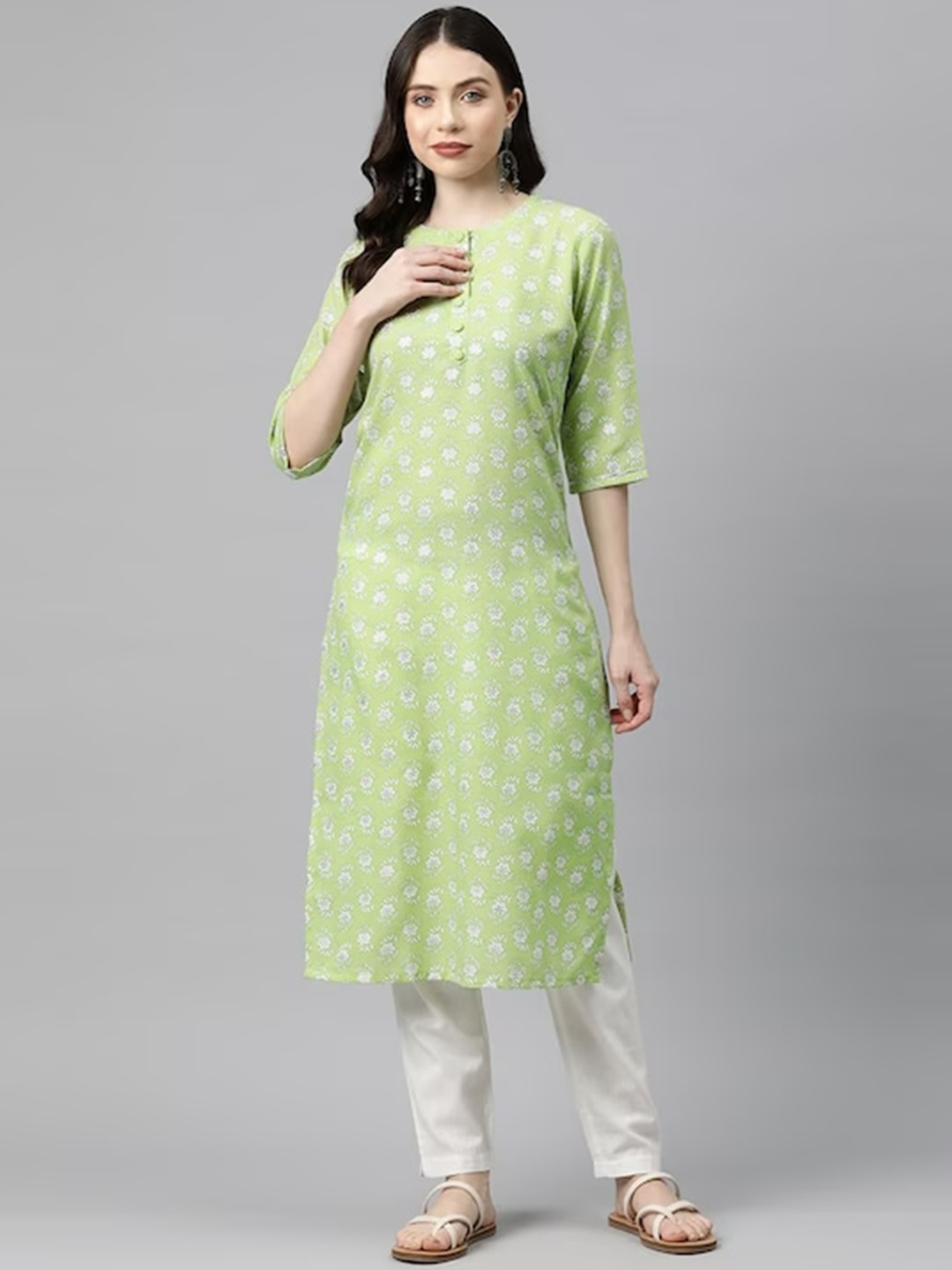 

KALINI Floral Printed Kurta, Green