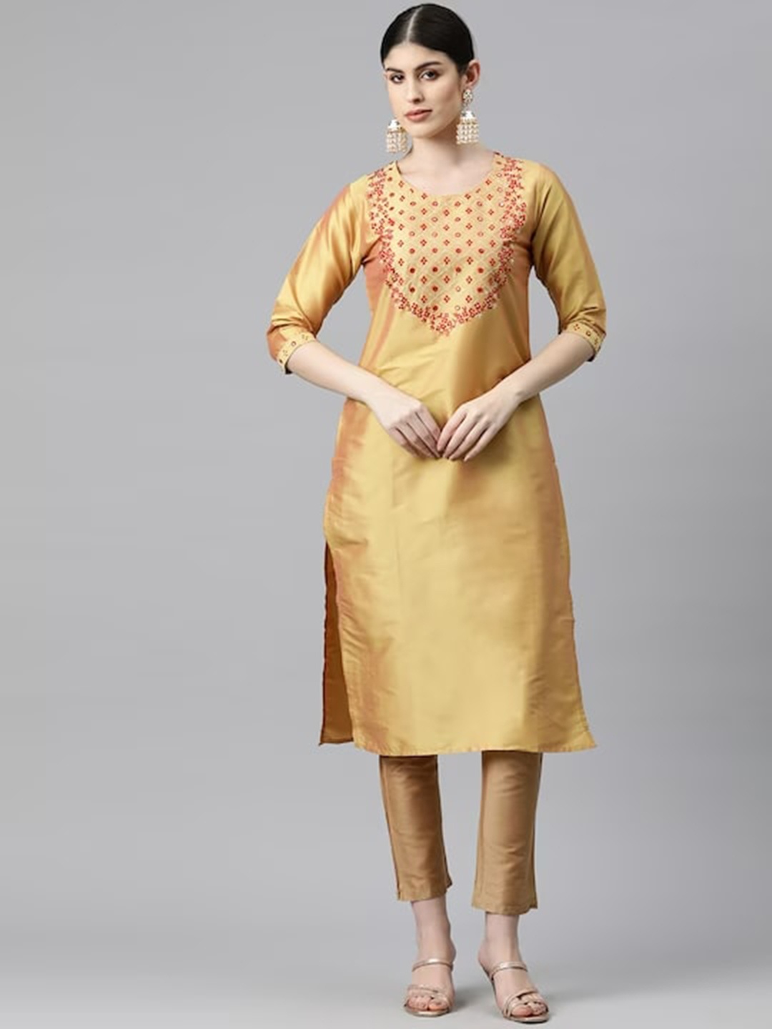

KALINI Floral Embroidered Mirror Work Kurta, Yellow