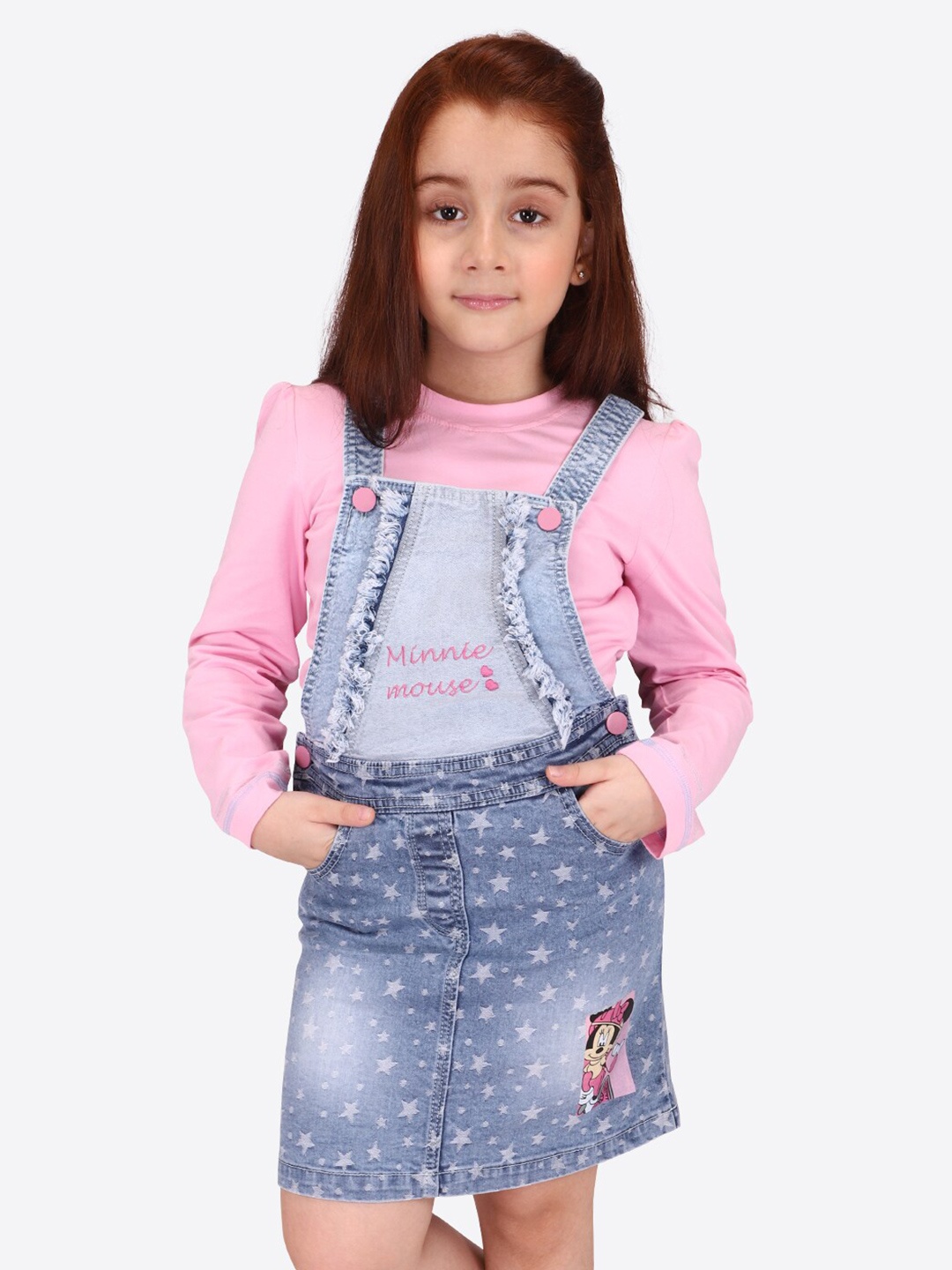 

CUTECUMBER Print Denim Pinafore Dress, Blue