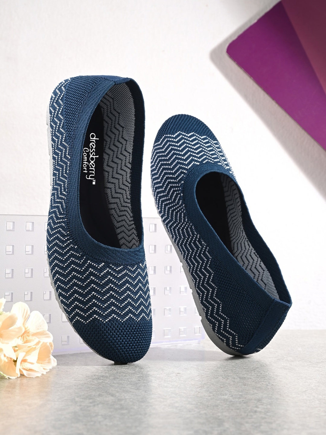 

DressBerry Teal Blue Textured Mesh Comfort Ballerinas