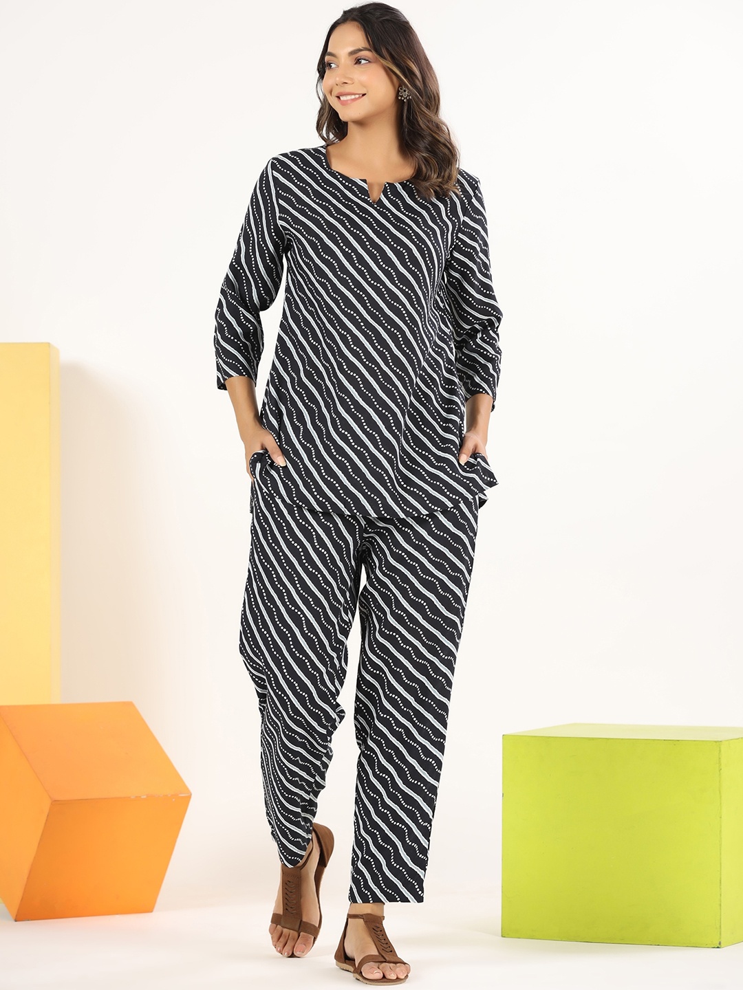 

mirari Striped Pure Cotton Top & Trouser, Blue