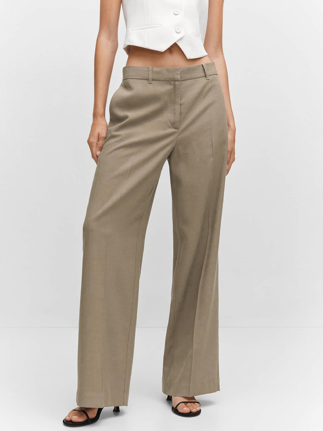 

MANGO Women Wide Leg Trousers, Brown