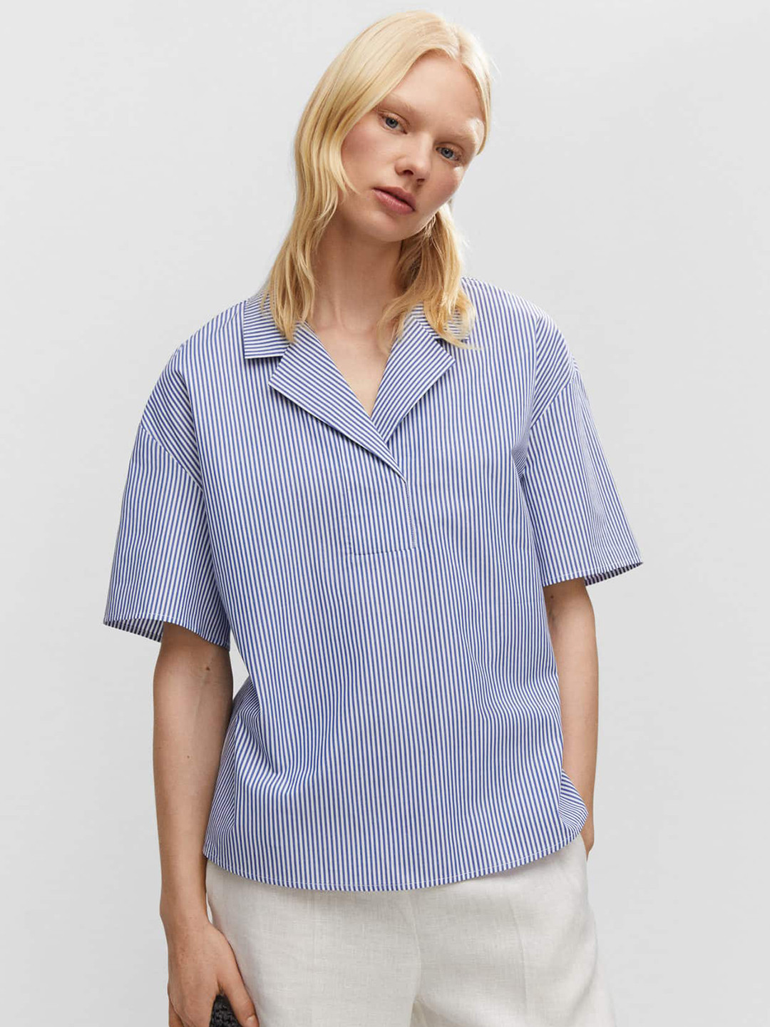 

MANGO Striped Pure Cotton Top, Blue