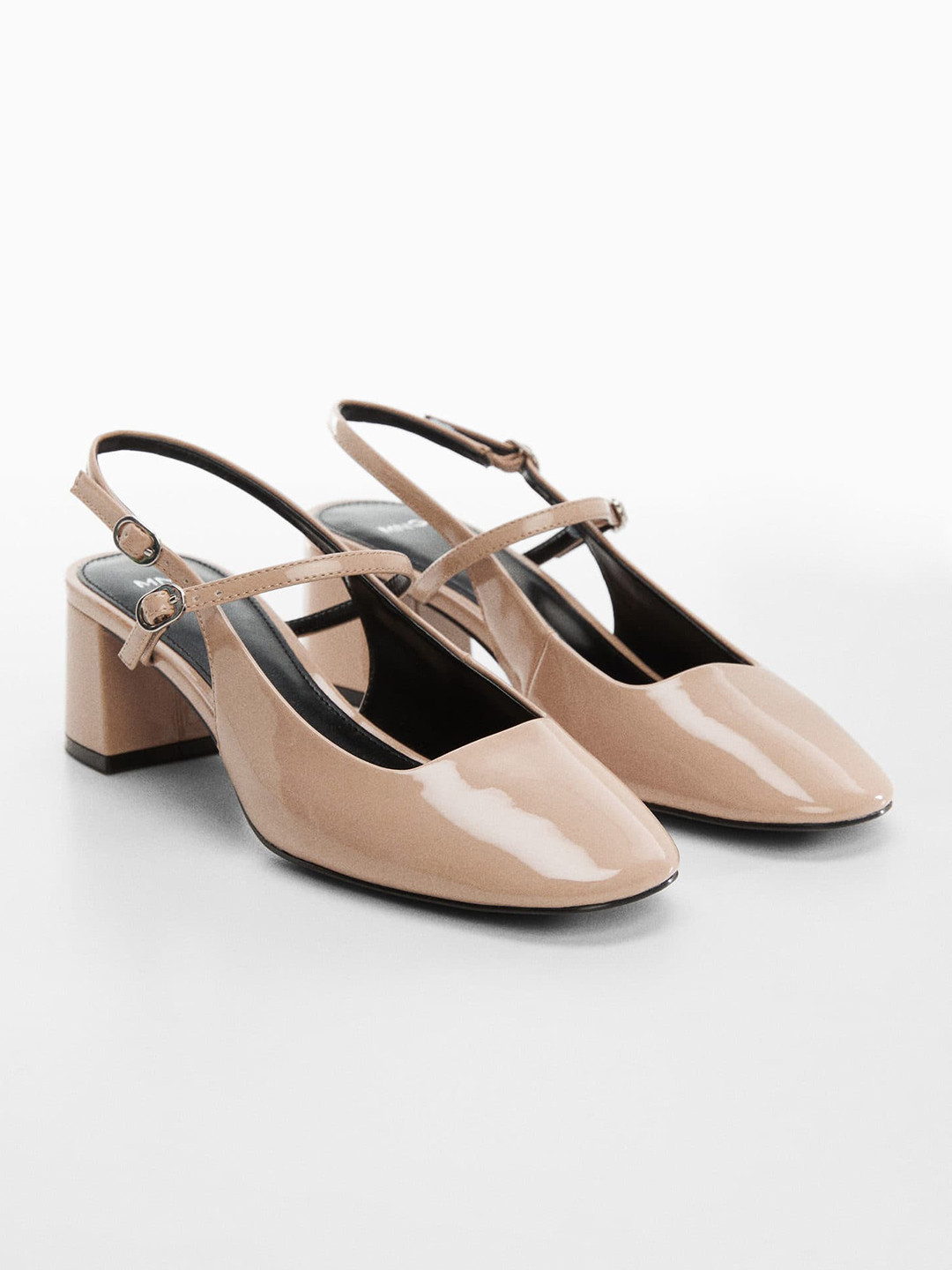 

MANGO Women Square-Toe Block Heel Pumps, Cream