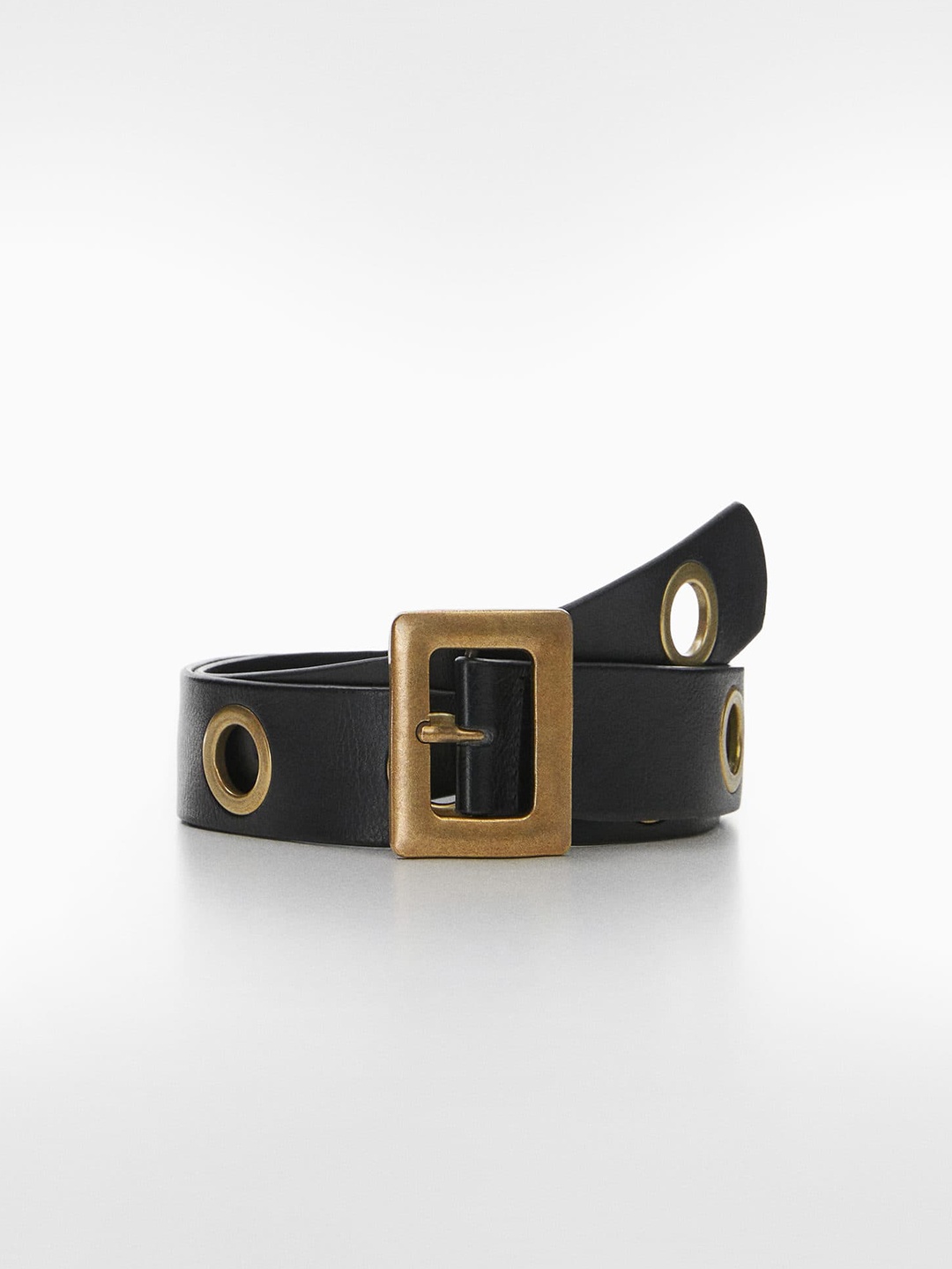 

MANGO Women Metallic Buckle Wide Belt, Black