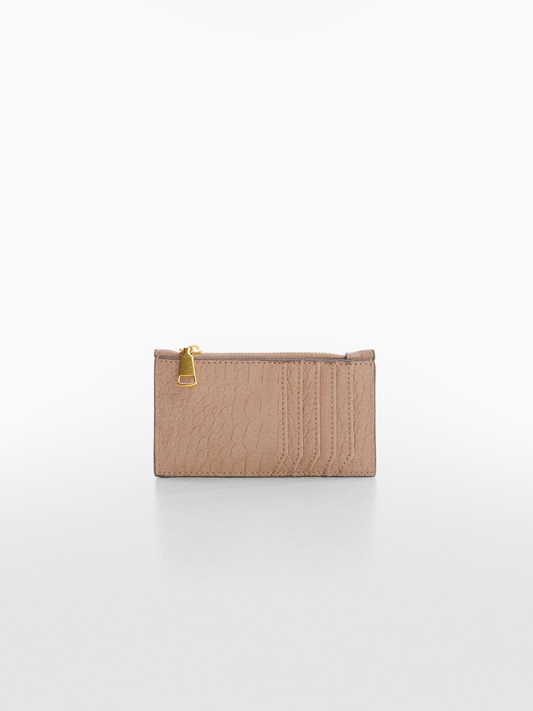

MANGO Women Croc Textured Card Holder, Beige