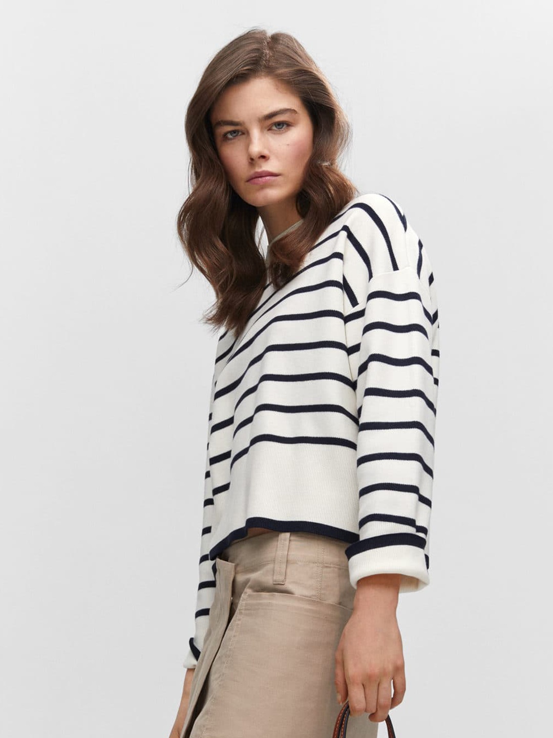 

MANGO Oversized Striped Pullover, Navy blue