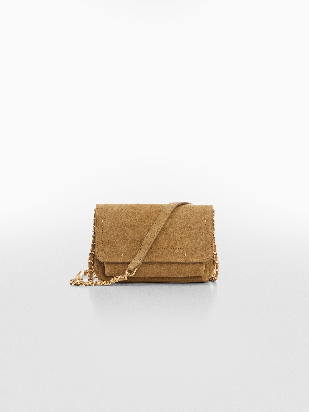 

MANGO Leather Structured Sling Bag, Tan