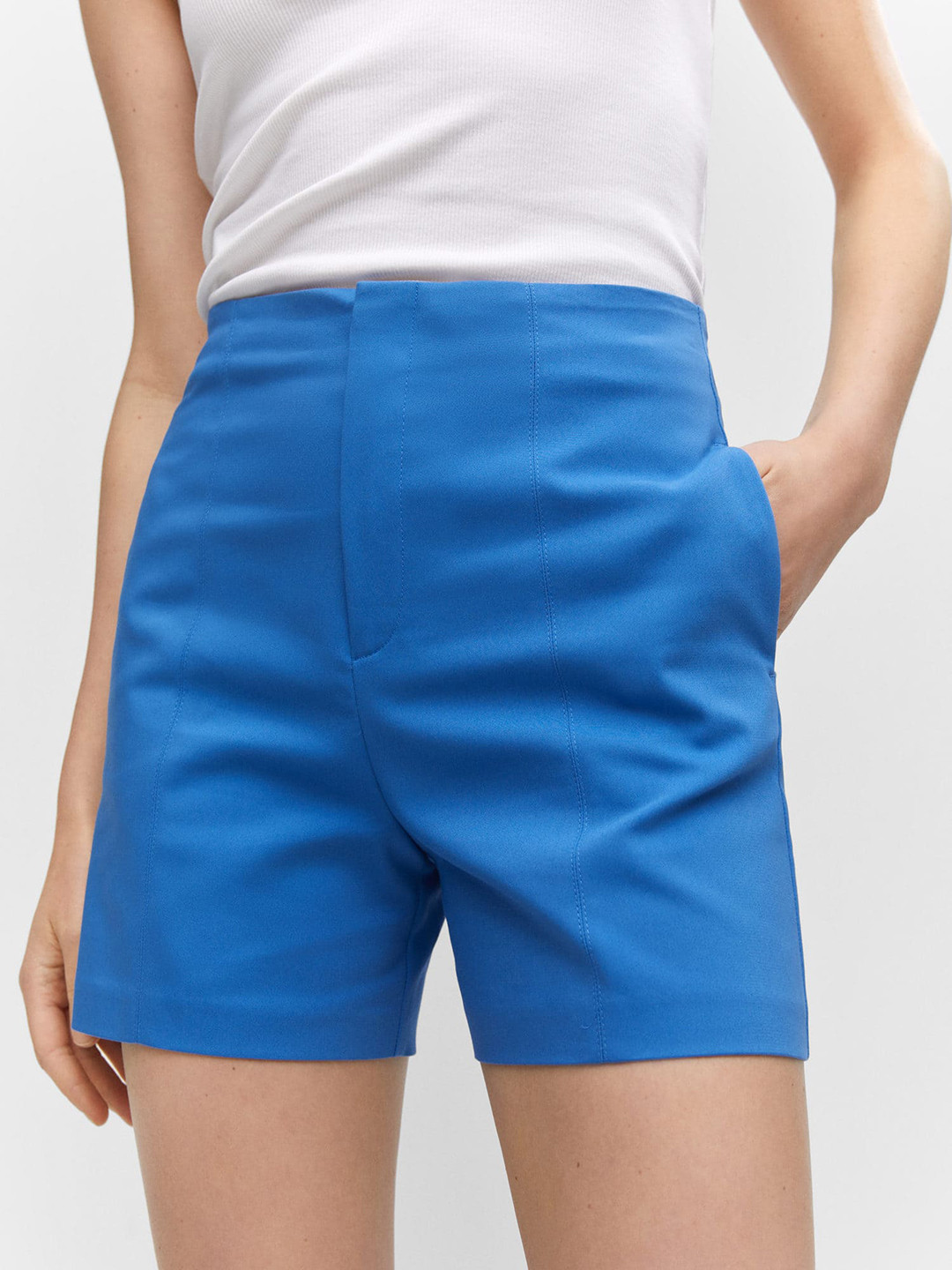 

MANGO Women High-Rise Chino Shorts, Blue