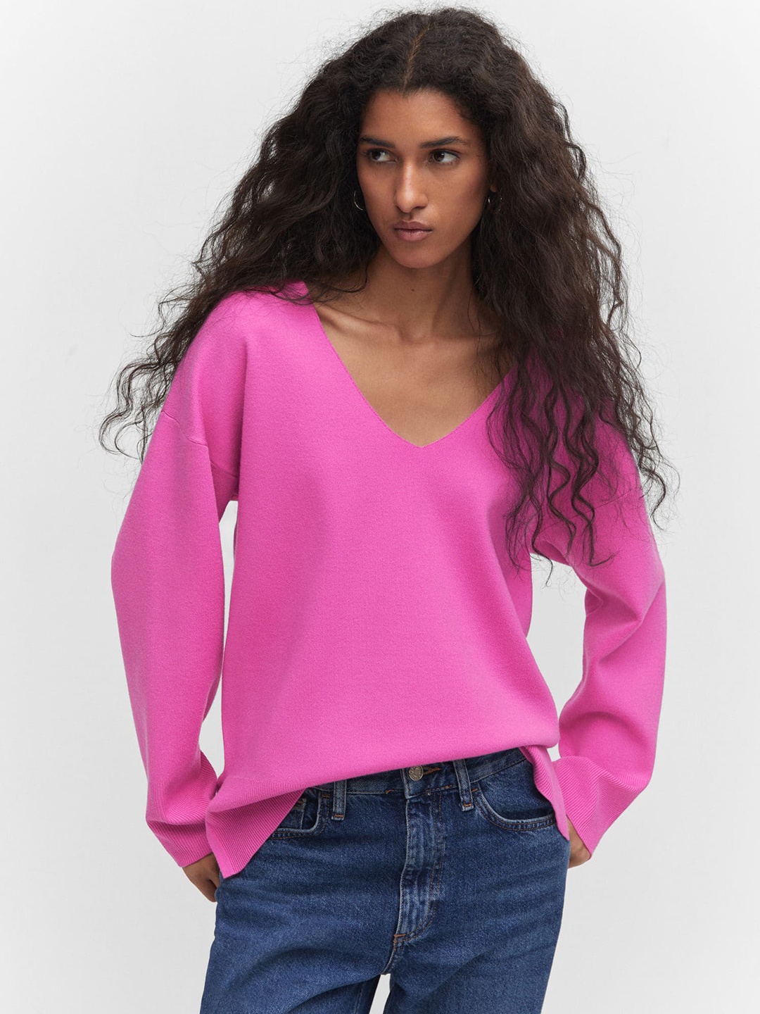 MANGO Oversized Longline Pullover, Pink