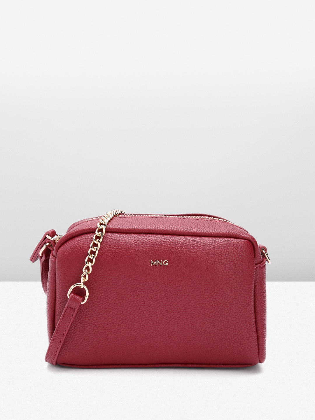 

MANGO Textured Structured Sling Bag, Maroon