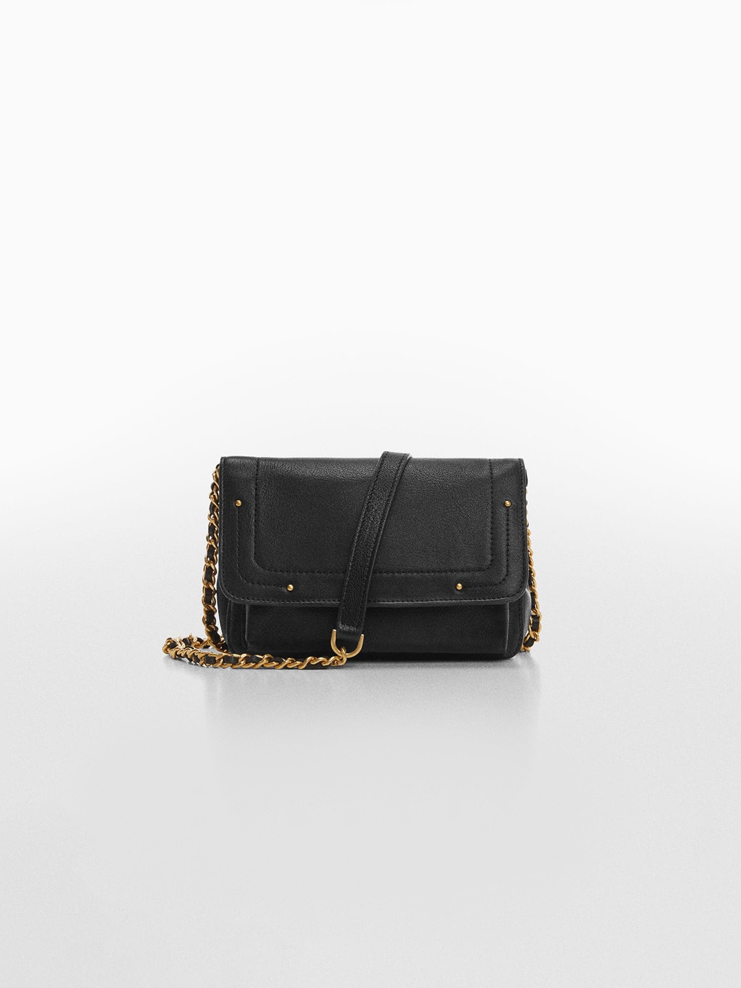 

MANGO Women Leather Structured Sling Bag, Black