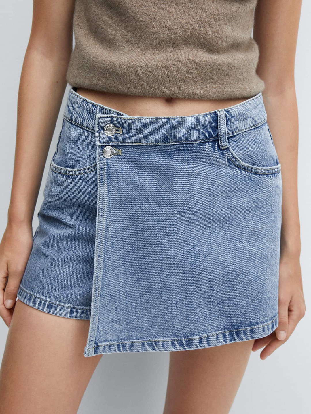 

MANGO Pure Cotton Denim Skorts, Blue