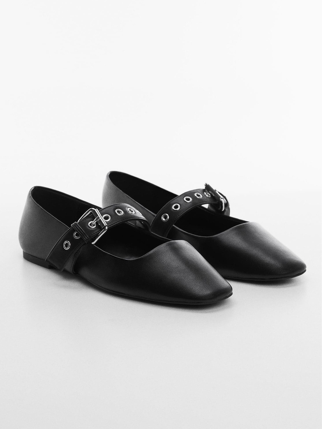 

MANGO Women Ballerinas with Buckle Detail, Black