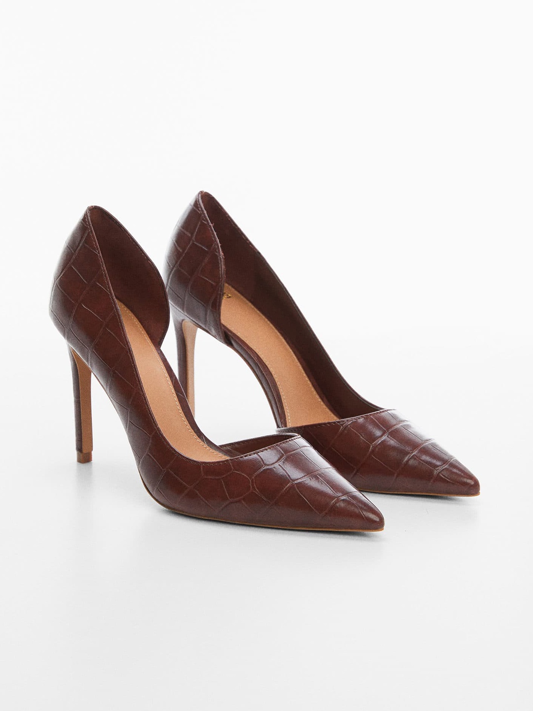 

MANGO Croc Textured Stiletto Pumps, Coffee brown