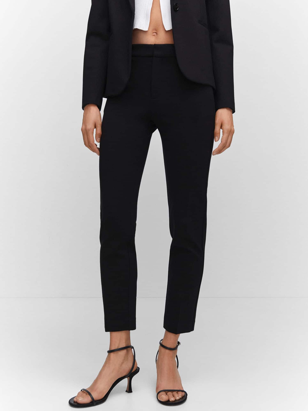 

MANGO Women Straight Fit Trousers, Black