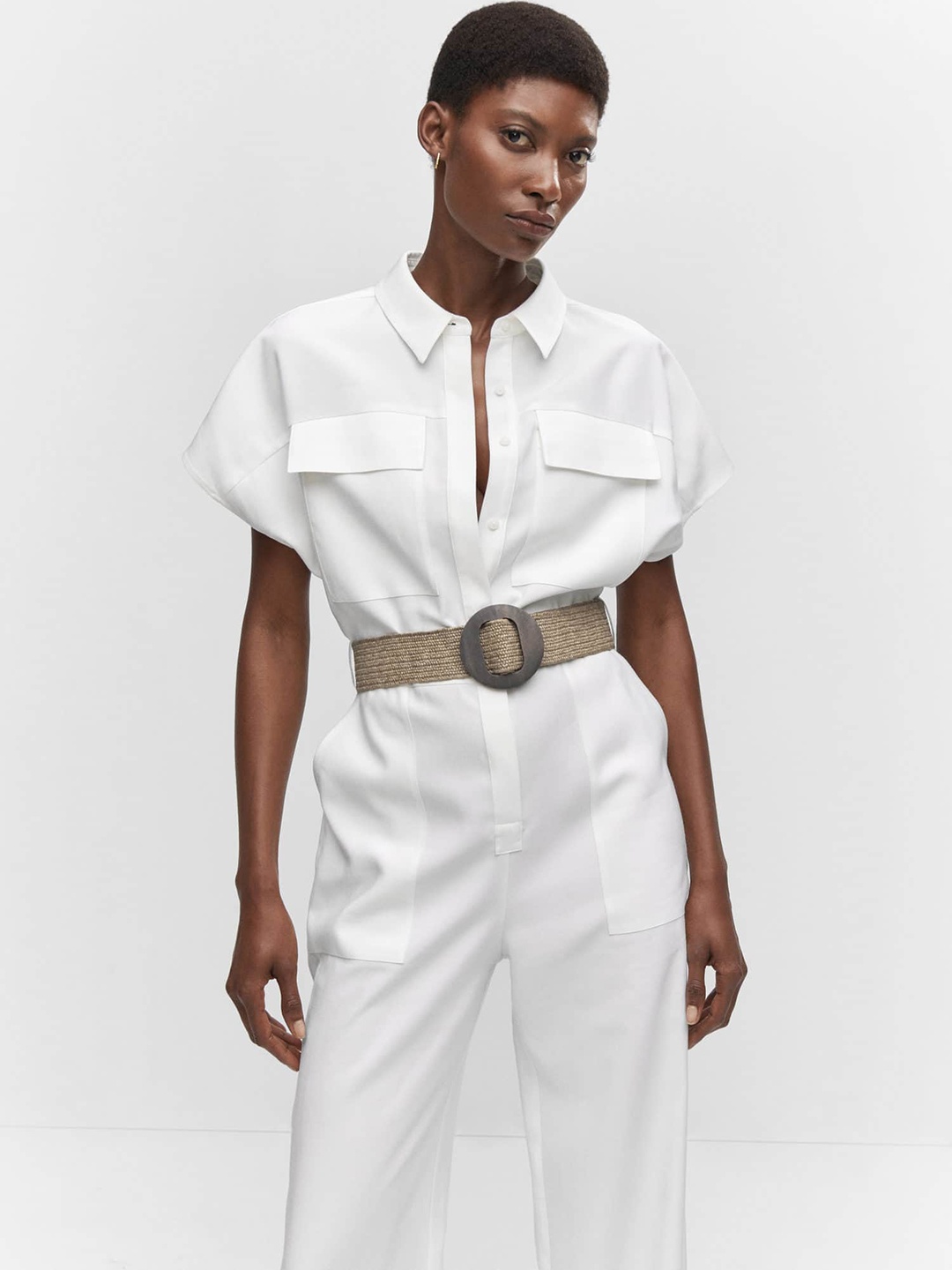 

MANGO Solid Basic Jumpsuit, White