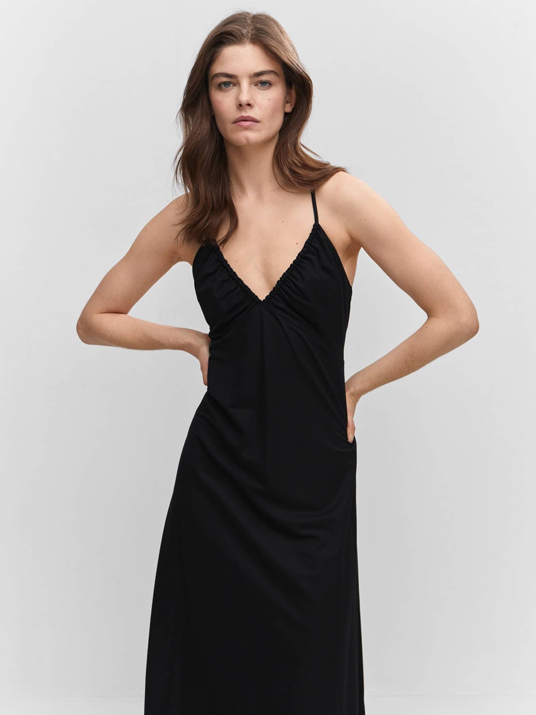 

MANGO Ruched Styled Back Midi Dress, Black