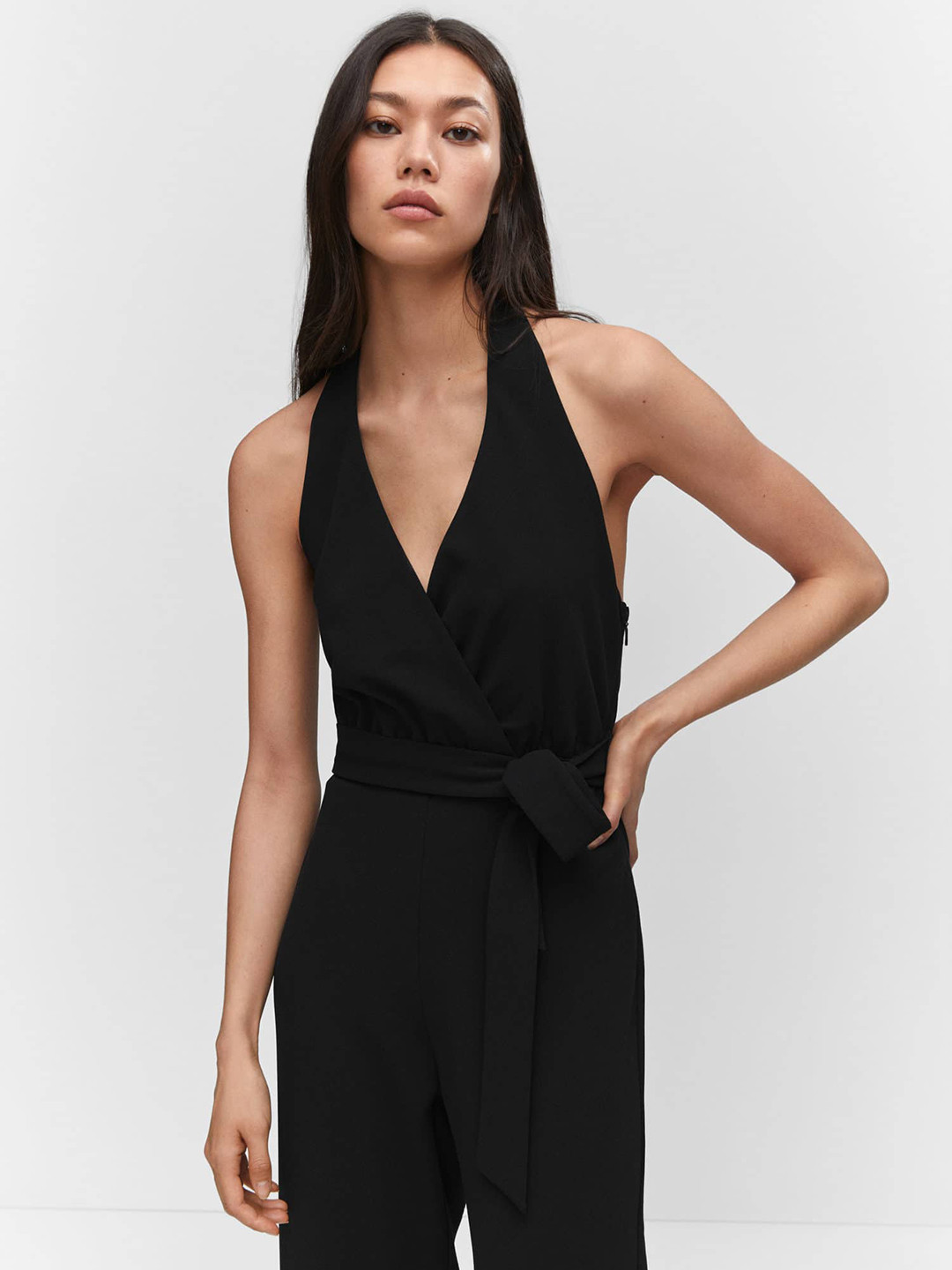 

MANGO Basic Jumpsuit with Belt, Black