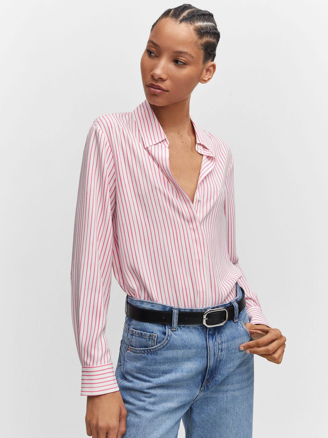

MANGO Striped Casual Shirt, White