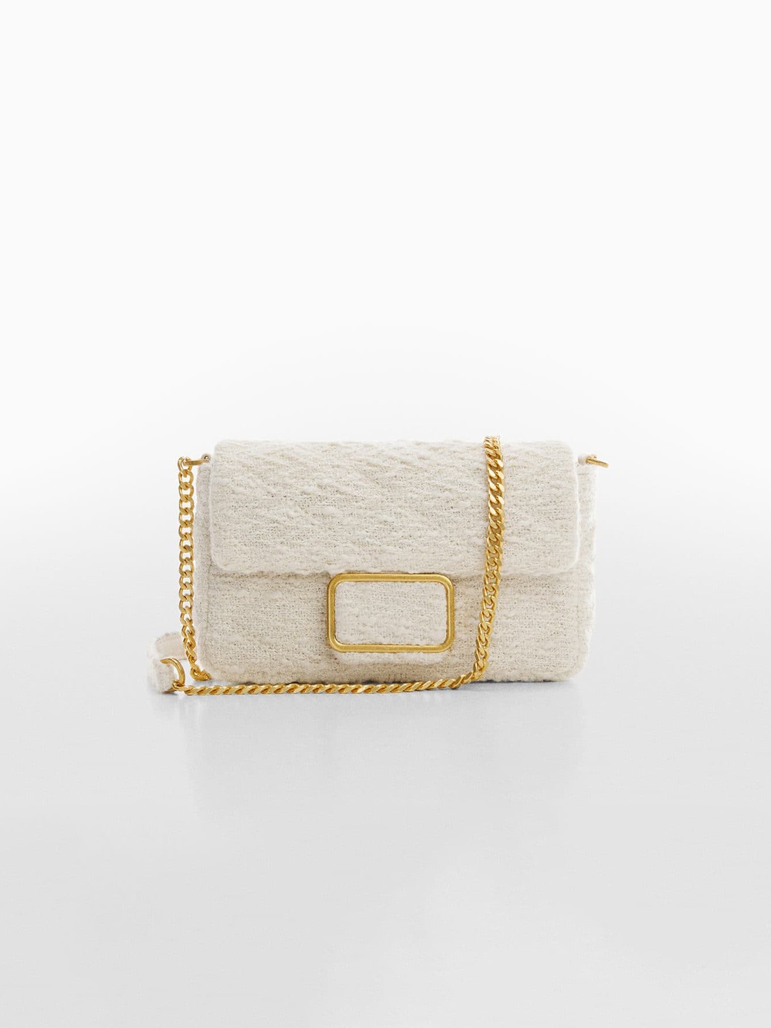 

MANGO Textured Structured Sling Bag with Buckle Detail, Off white