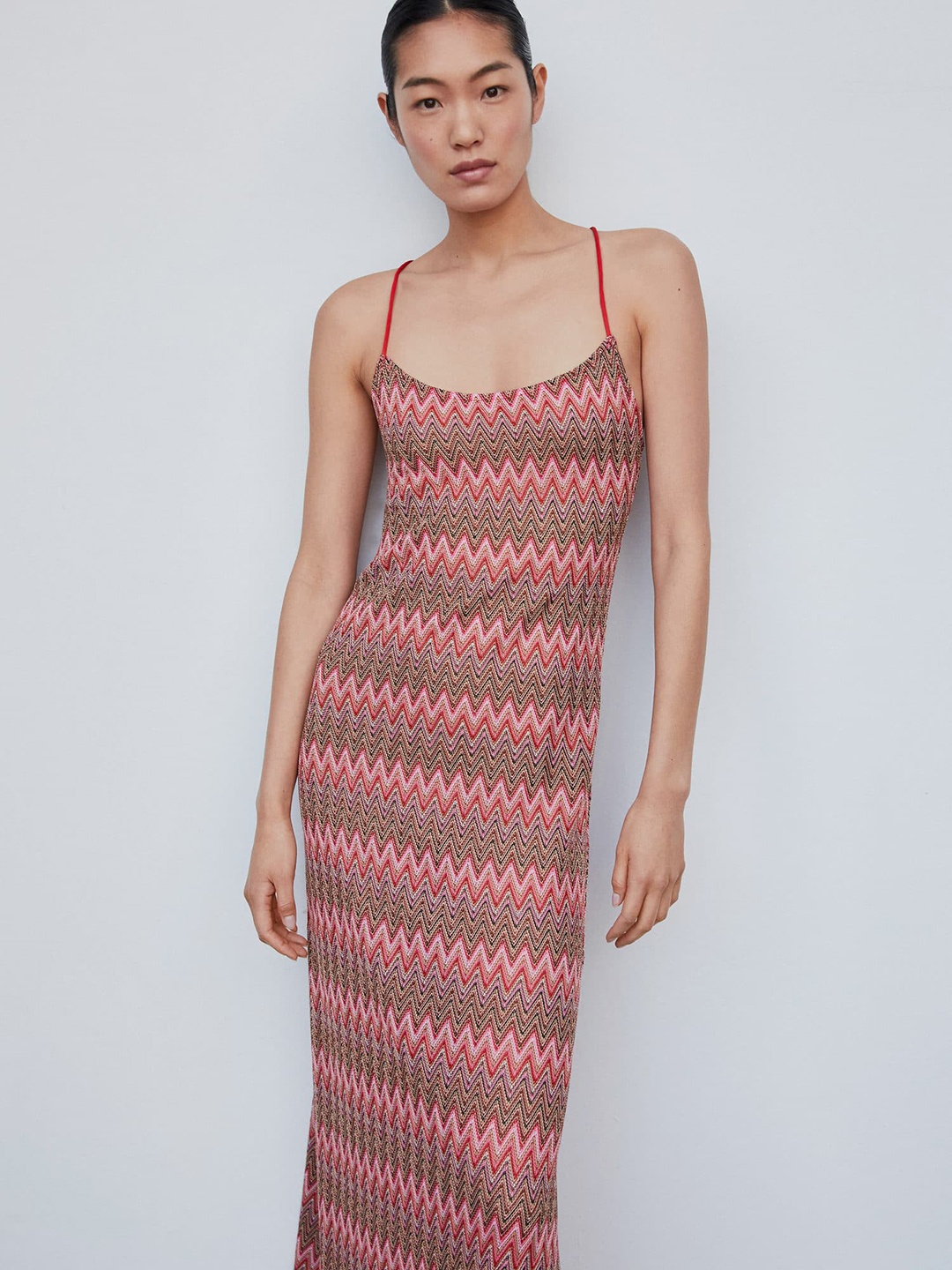 

MANGO Chevron Crochet Maxi Dress, Red