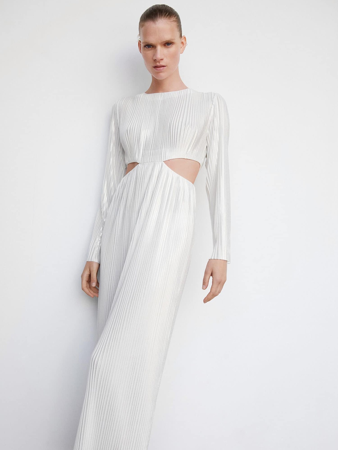 

MANGO Cut-Out Detail Pleated Maxi Dress, White